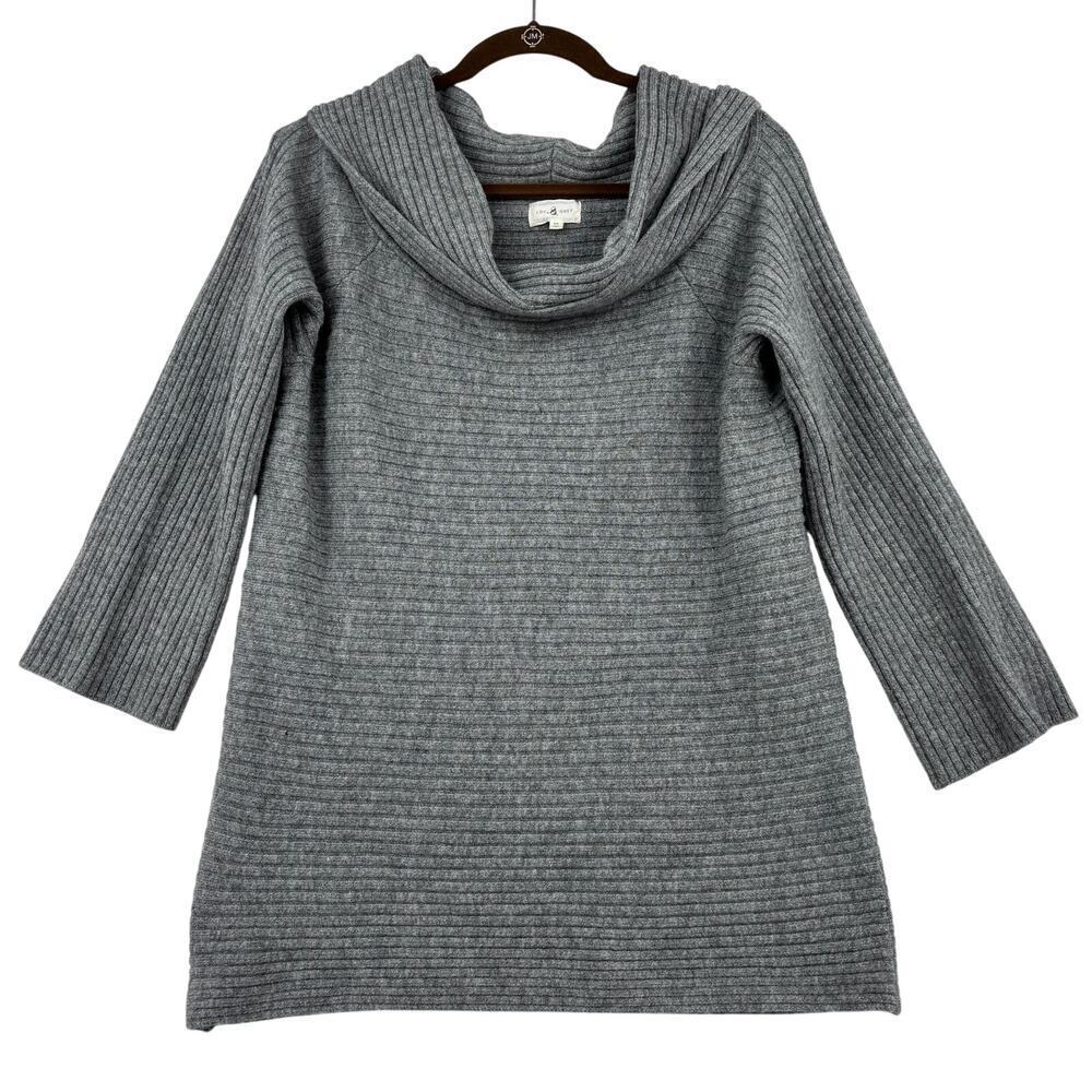Lou & Grey Sweater‎ Womens Size M Gray Wool Blend Ribbed Knit Drape Cowl Neck